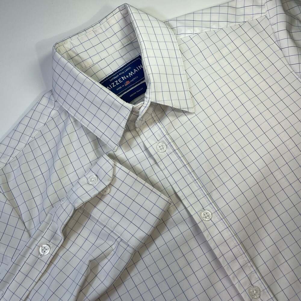 Mizzen+Main Leeward Blue Label Men's Dress Shirt Medium Trim Fit Windowpane